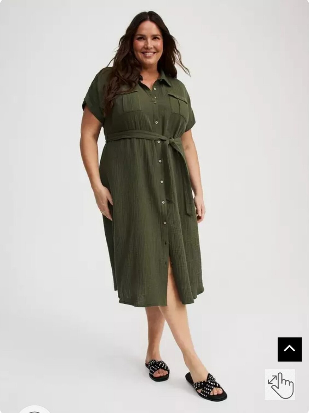Torrid Olive Green Midi Gauze Shirt Dress 00 NWT